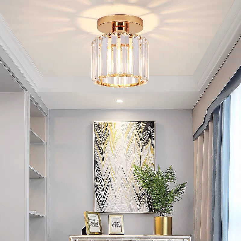 Nokmo | Crystal Glass Ceiling Lamp – Brass Fixture & Compact Design