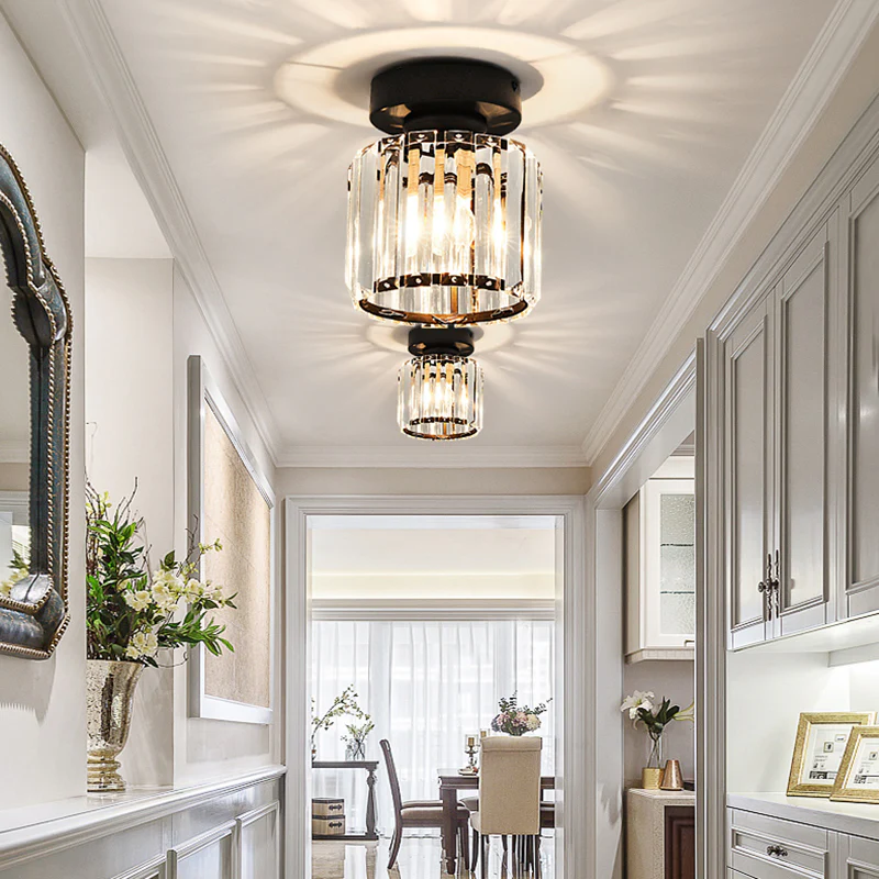 Nokmo | Crystal Glass Ceiling Lamp – Brass Fixture & Compact Design