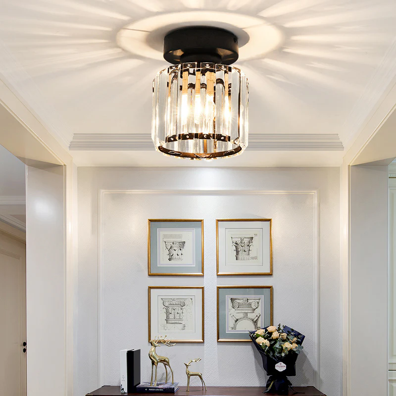 Nokmo | Crystal Glass Ceiling Lamp – Brass Fixture & Compact Design
