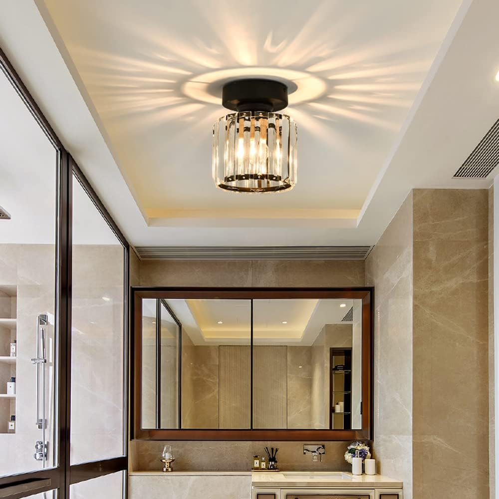 Nokmo | Crystal Glass Ceiling Lamp – Brass Fixture & Compact Design