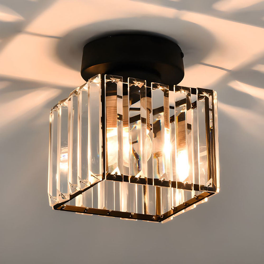 Nokmo | Crystal Glass Ceiling Lamp – Brass Fixture & Compact Design