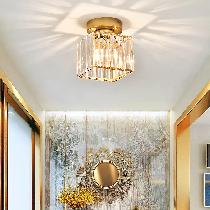 Nokmo | Crystal Glass Ceiling Lamp – Brass Fixture & Compact Design