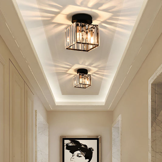Nokmo | Crystal Glass Ceiling Lamp – Brass Fixture & Compact Design