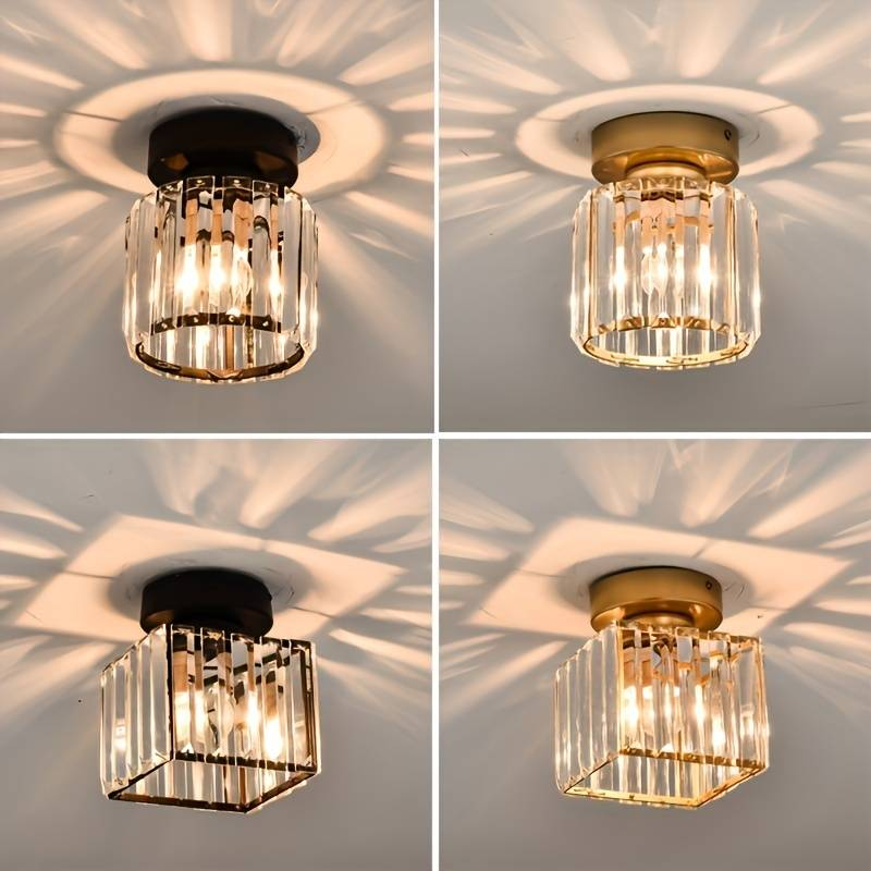 Nokmo | Crystal Glass Ceiling Lamp – Brass Fixture & Compact Design