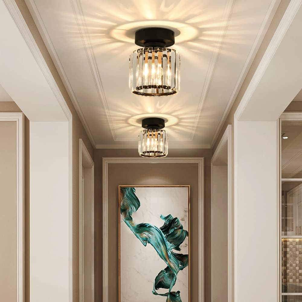 Nokmo | Crystal Glass Ceiling Lamp – Brass Fixture & Compact Design