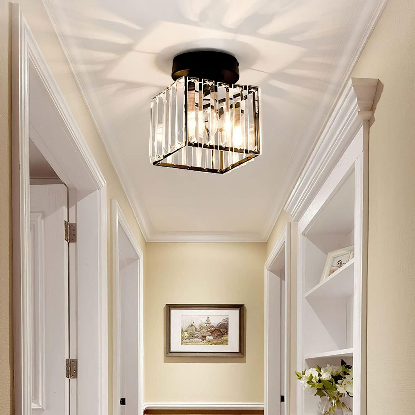 Nokmo | Crystal Glass Ceiling Lamp – Brass Fixture & Compact Design