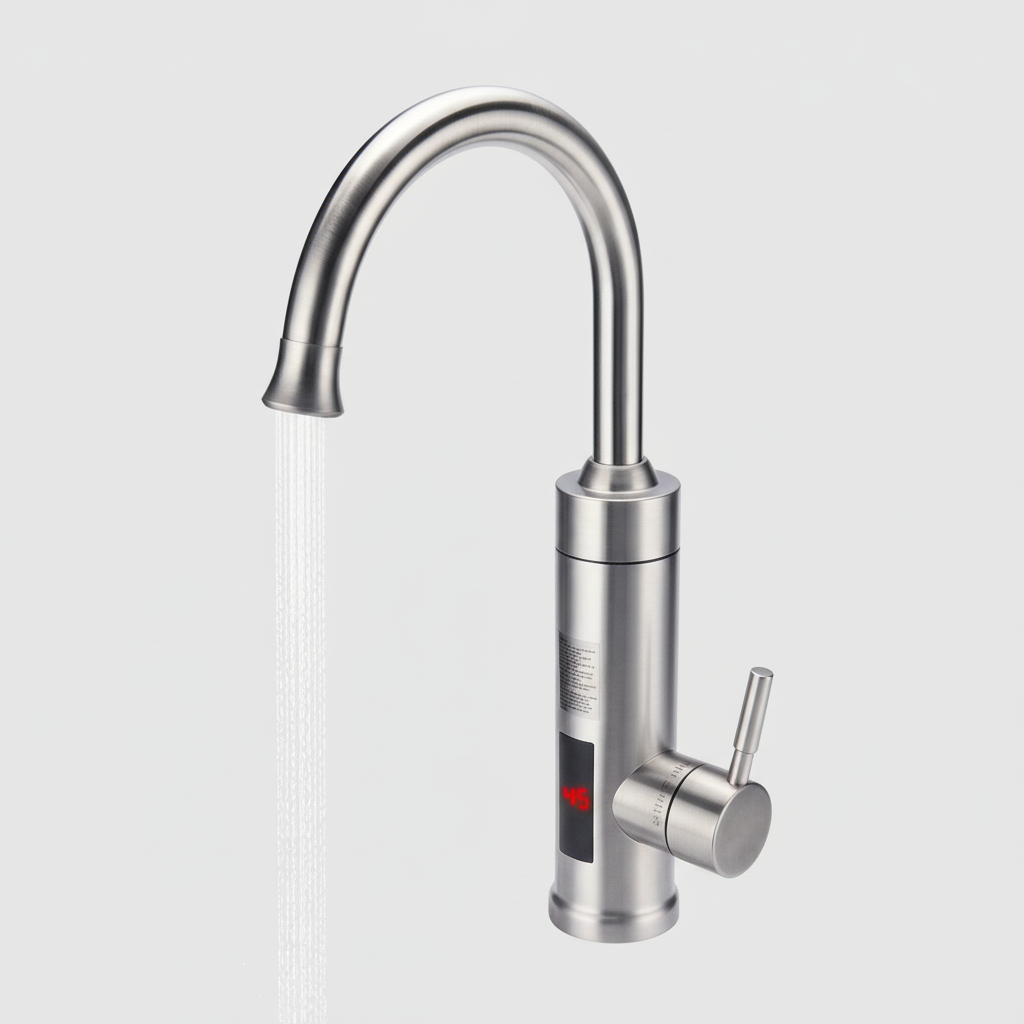 Nokmo | Electric Kitchen Faucet with Integrated Instant Water Heater | 3000W Quick Heating System | Stainless Steel Finish | Digital Temperature Display | Instant Hot Water Technology