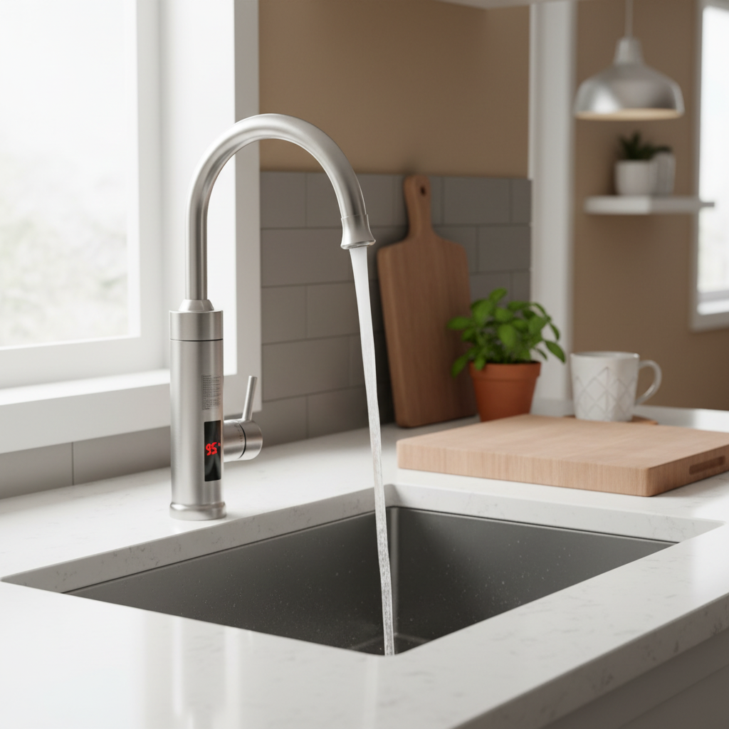 Nokmo | Electric Kitchen Faucet with Integrated Instant Water Heater | 3000W Quick Heating System | Stainless Steel Finish | Digital Temperature Display | Instant Hot Water Technology