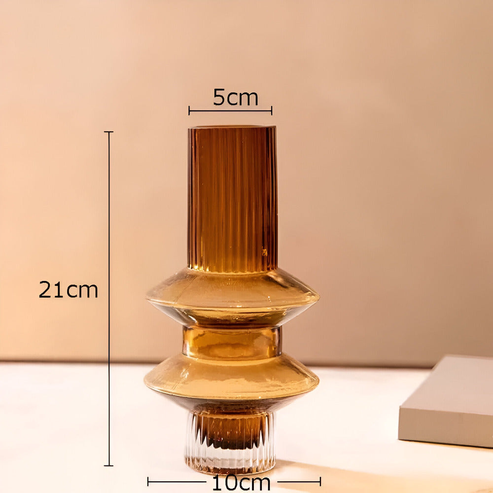 Nokmo | Elegant Amber Glass Vase - Contemporary Decorative Piece for Stylish Living Spaces