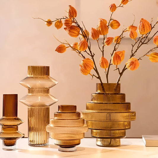 Nokmo | Elegant Amber Glass Vase - Contemporary Decorative Piece for Stylish Living Spaces