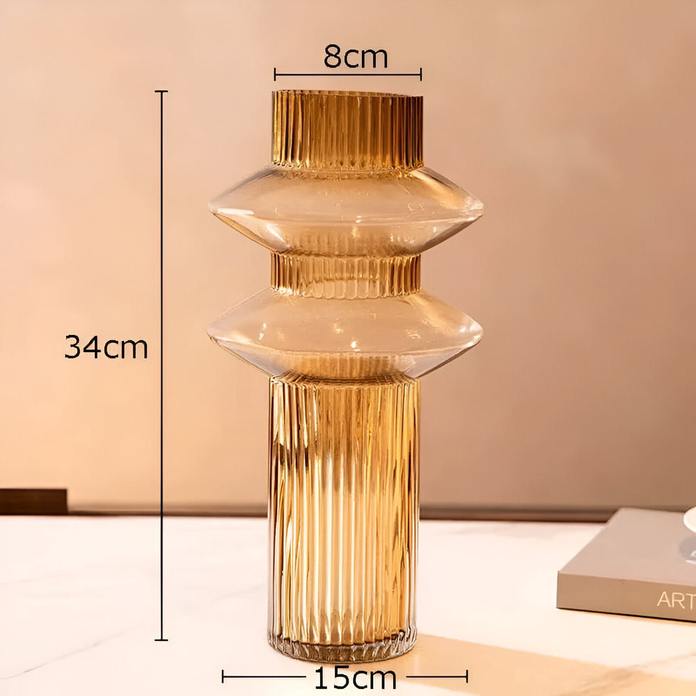 Nokmo | Elegant Amber Glass Vase - Contemporary Decorative Piece for Stylish Living Spaces