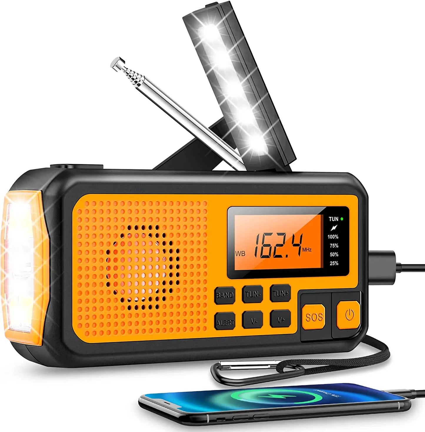 Nokmo | Emergency Radio with Crank and Solar Panel – Portable Dynamo Radio with Power Bank and LED Flashlight