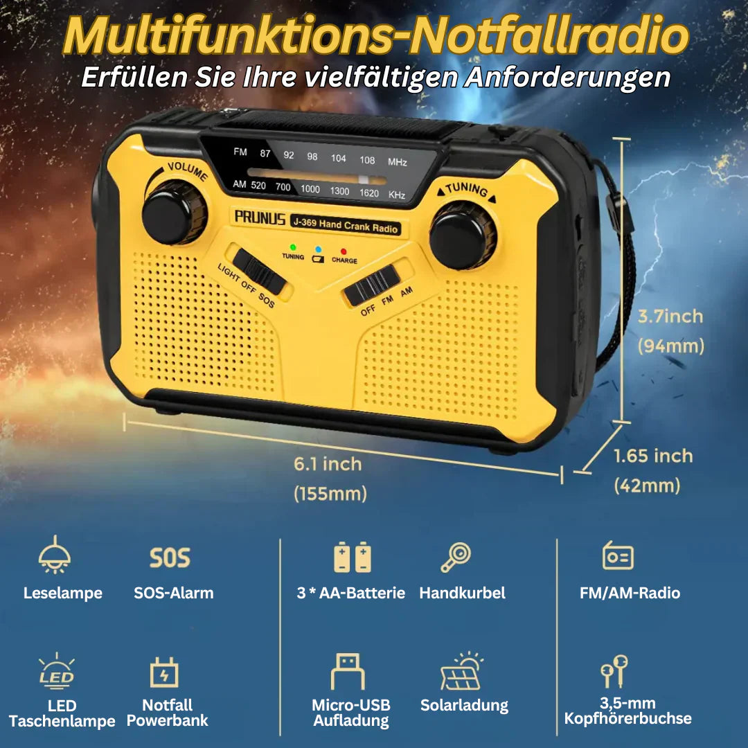 Nokmo | Emergency Radio with Crank and Solar Panel – Portable Dynamo Radio with Power Bank and LED Flashlight