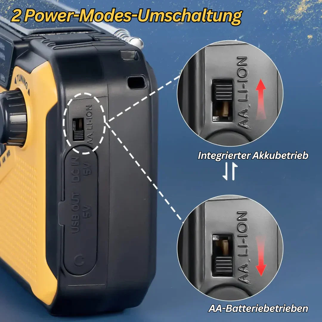 Nokmo | Emergency Radio with Crank and Solar Panel – Portable Dynamo Radio with Power Bank and LED Flashlight