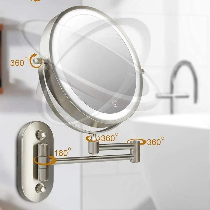 Nokmo | Enlarged Rechargeable LED Makeup Mirror | Adjustable Brightness, Up to 10x Magnification & Portable for Perfect Makeup Application