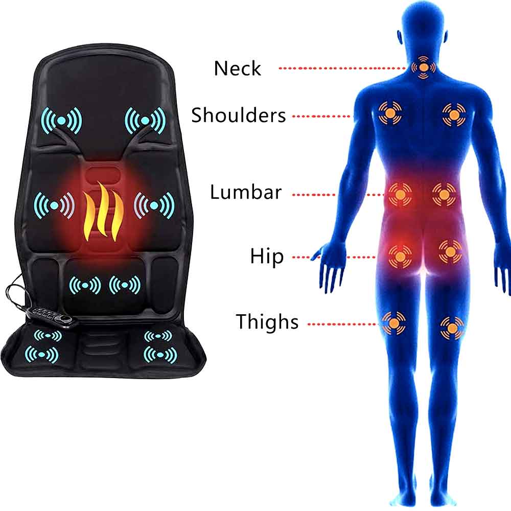 Nokmo | Ergonomic Massage Seat Cushion | Shiatsu & Vibration Massage for Neck, Back & Thighs | Optional Heat Function | Includes Car Adapter & Remote Control