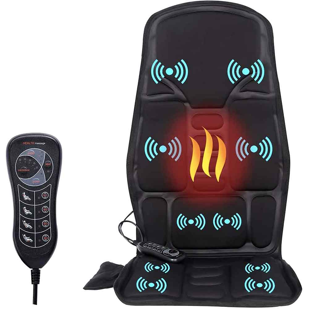 Nokmo | Ergonomic Massage Seat Cushion | Shiatsu & Vibration Massage for Neck, Back & Thighs | Optional Heat Function | Includes Car Adapter & Remote Control