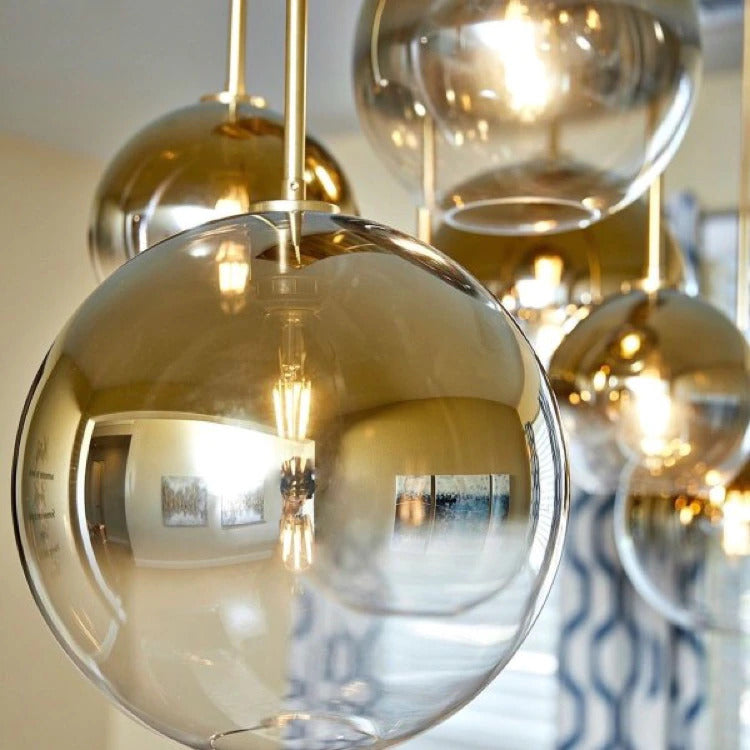 Nokmo | Glass Ball Pendant Light | Modern Brass Design