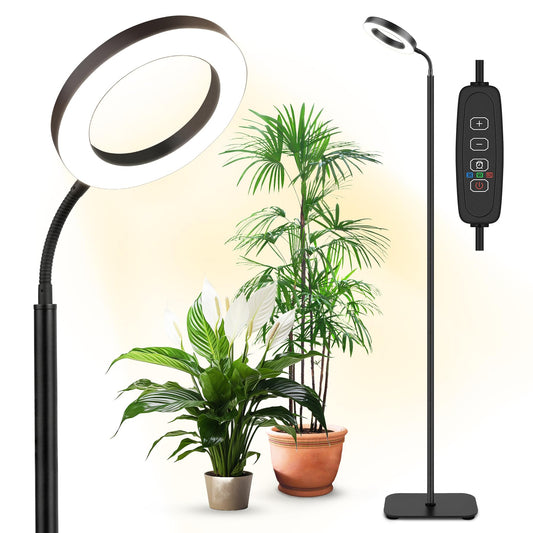 Nokmo | Growth Light for Indoor Plants Full Spectrum, Plant Growth Light, 20W LED Floor Plant Growth Lamp with Height Adjustable Stand, Timer Switch 3/9/12H, 10 Dimmable Brightness Levels for Small Large Plants, Round