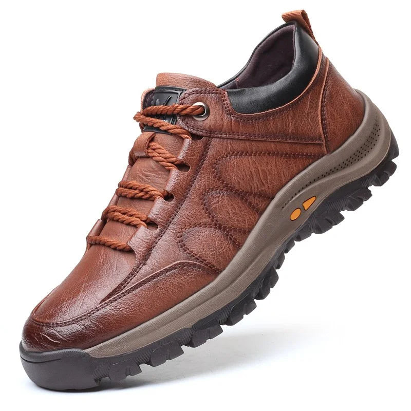 Nokmo | Hand-Stitched Men's Casual Shoes | Genuine Cowhide Leather | Orthopedic Three-Foot Support Design | Non-Slip Rubber Sole | Water-Repellent & Breathable | Black & Brown