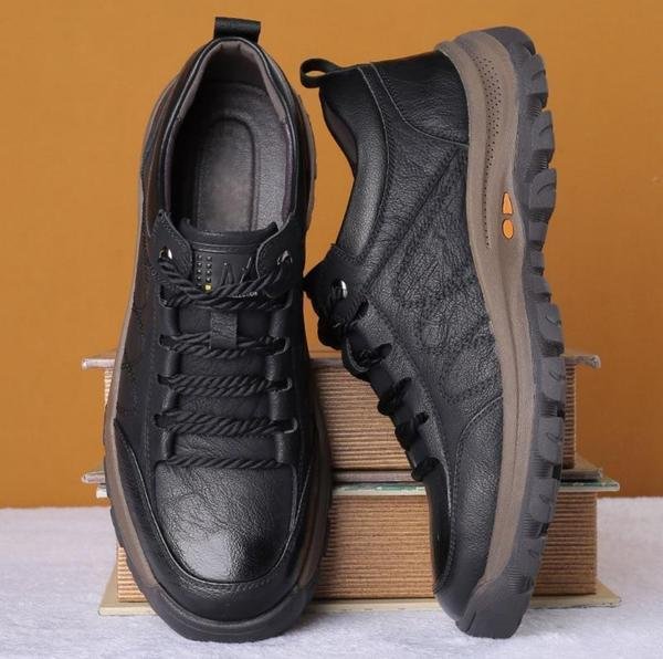 Nokmo | Hand-Stitched Men's Casual Shoes | Genuine Cowhide Leather | Orthopedic Three-Foot Support Design | Non-Slip Rubber Sole | Water-Repellent & Breathable | Black & Brown