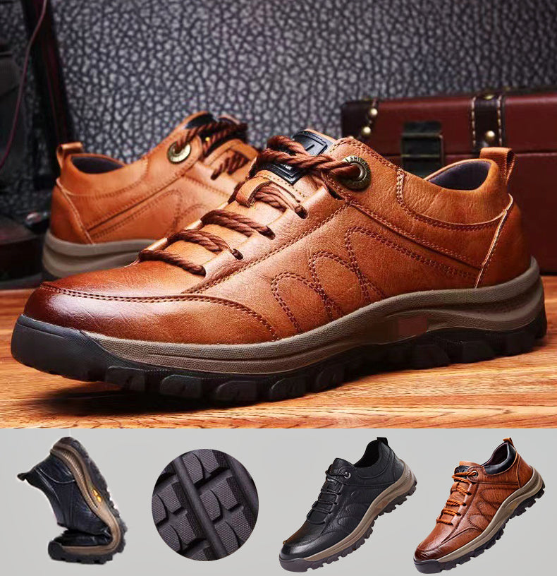 Nokmo | Hand-Stitched Men's Casual Shoes | Genuine Cowhide Leather | Orthopedic Three-Foot Support Design | Non-Slip Rubber Sole | Water-Repellent & Breathable | Black & Brown