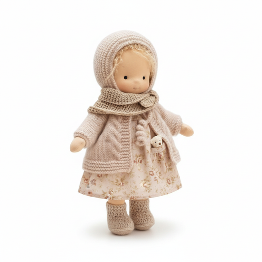 Nokmo | Handmade Waldorf Doll "Poppi" | 35cm | Organic Cotton & Hypoallergenic Textiles | Educational Toy | Sensory Stimulation