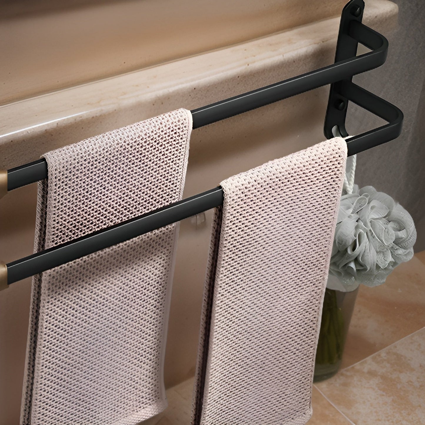 Nokmo | HangEase 3-Tier Towel Holder – Black Wall-Mounted Aluminum Rack Without Drilling