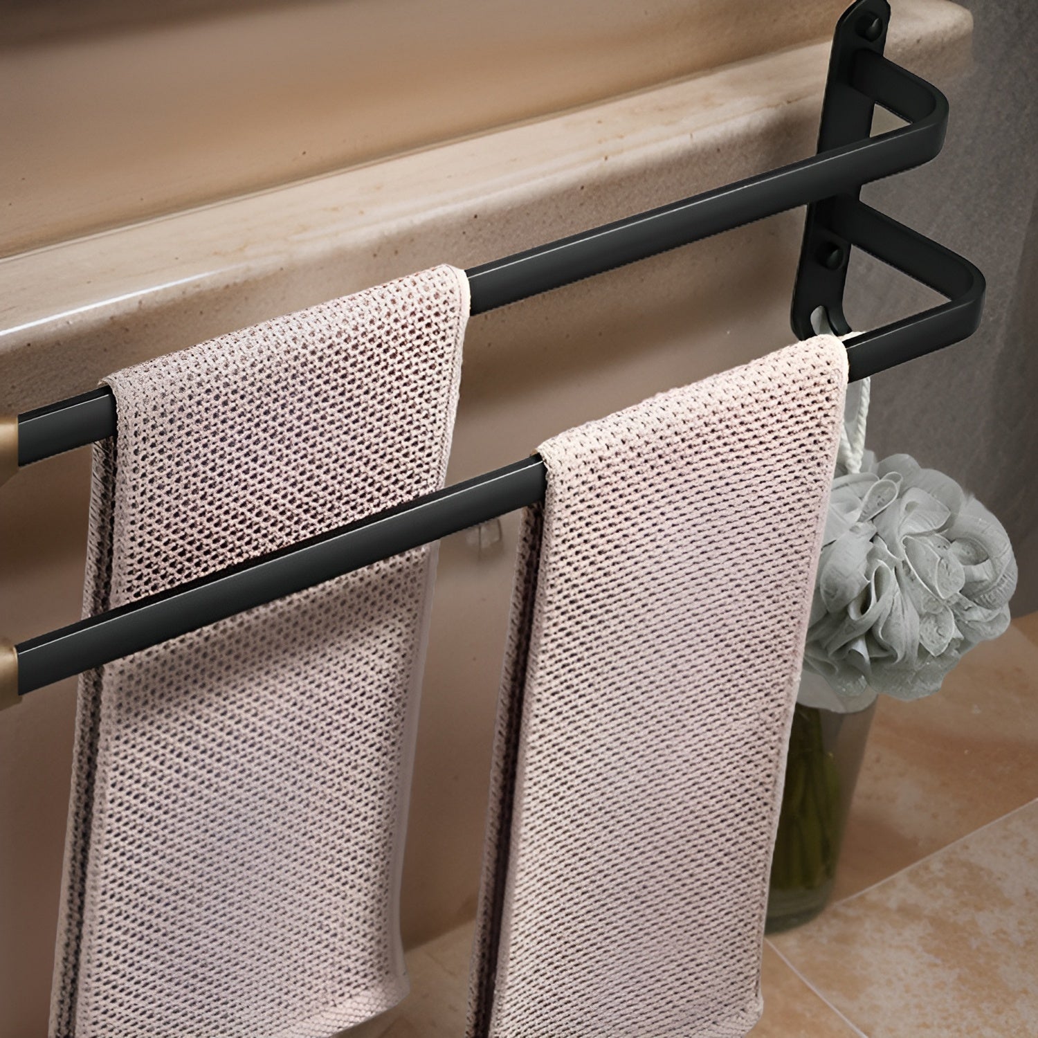 Nokmo | HangEase 3-Tier Towel Holder – Black Wall-Mounted Aluminum Rack Without Drilling
