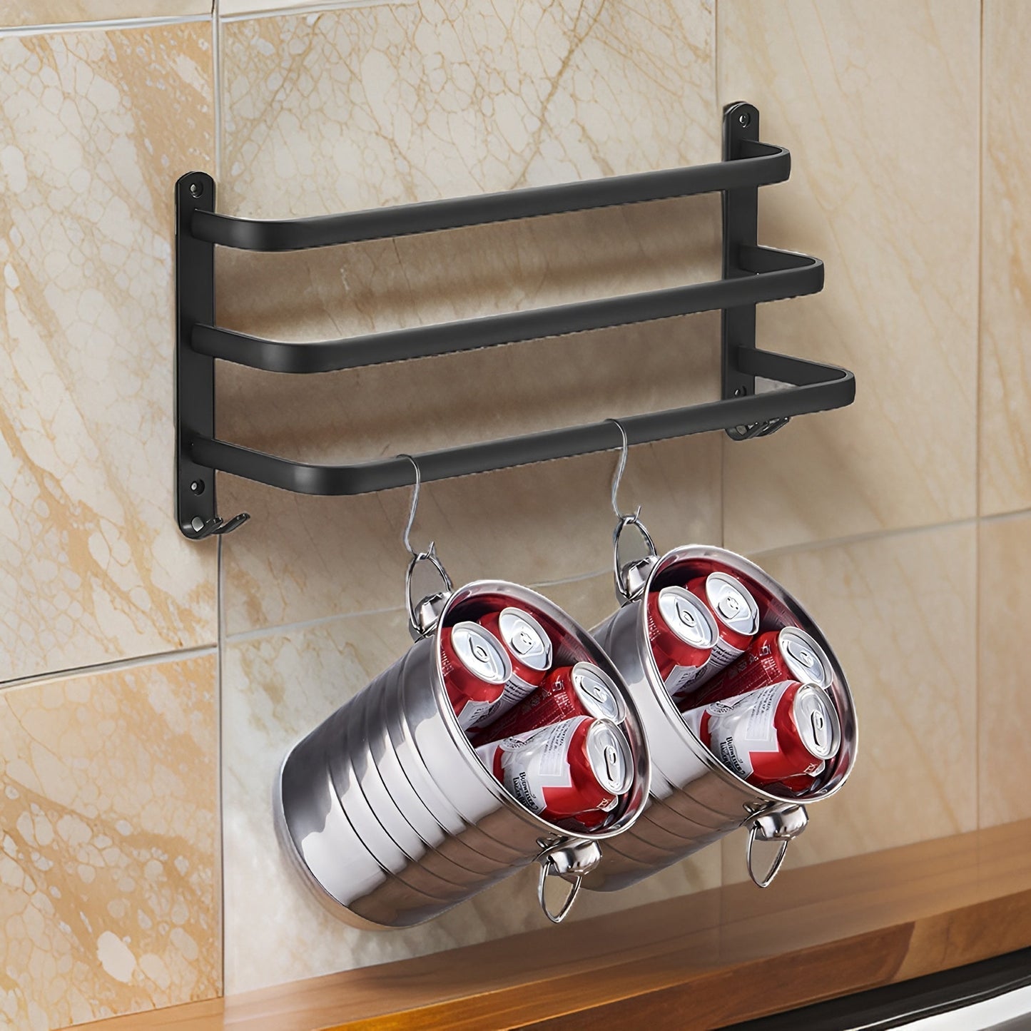 Nokmo | HangEase 3-Tier Towel Holder – Black Wall-Mounted Aluminum Rack Without Drilling