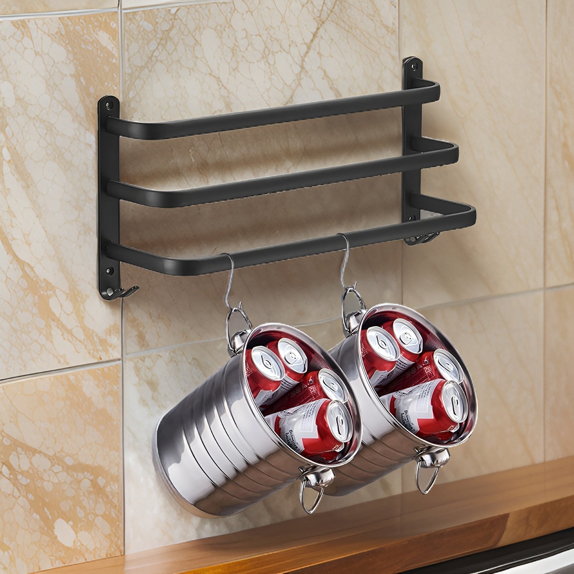 Nokmo | HangEase 3-Tier Towel Holder – Black Wall-Mounted Aluminum Rack Without Drilling