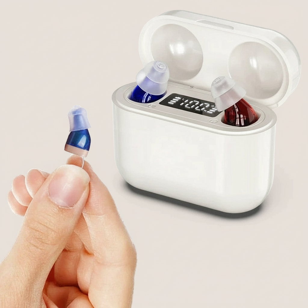 Nokmo | HearPro ITC Hearing Amplifier Set | Rechargeable | Intelligent Noise Cancellation | In-Ear Design (Discreet) | 20 Hours Battery Life | Includes Mobile Charging Case