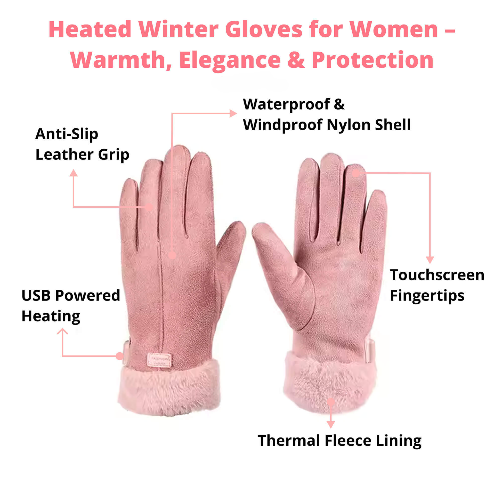 Nokmo | Heated Gloves for Women UK – Ladies Thermal Waterproof Winter Gloves with Touch Screen & USB Rechargeable Warm Design