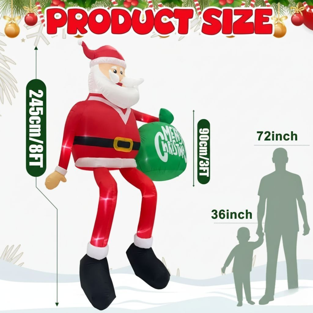 Nokmo | Inflatable LED Climbing Santa Claus | 2.4 m Tall | Outdoor