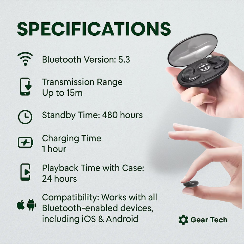 Nokmo | Invisible Wireless Sleep Headphones | IPX5 Waterproof, Bluetooth 5.3 for Comfortable Sleep and Relaxation