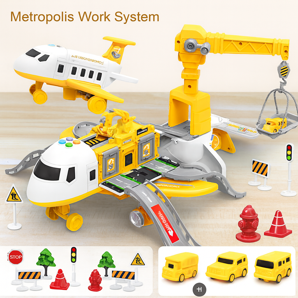 Nokmo | Kids Deformable Airplane Playset with Storage and Track