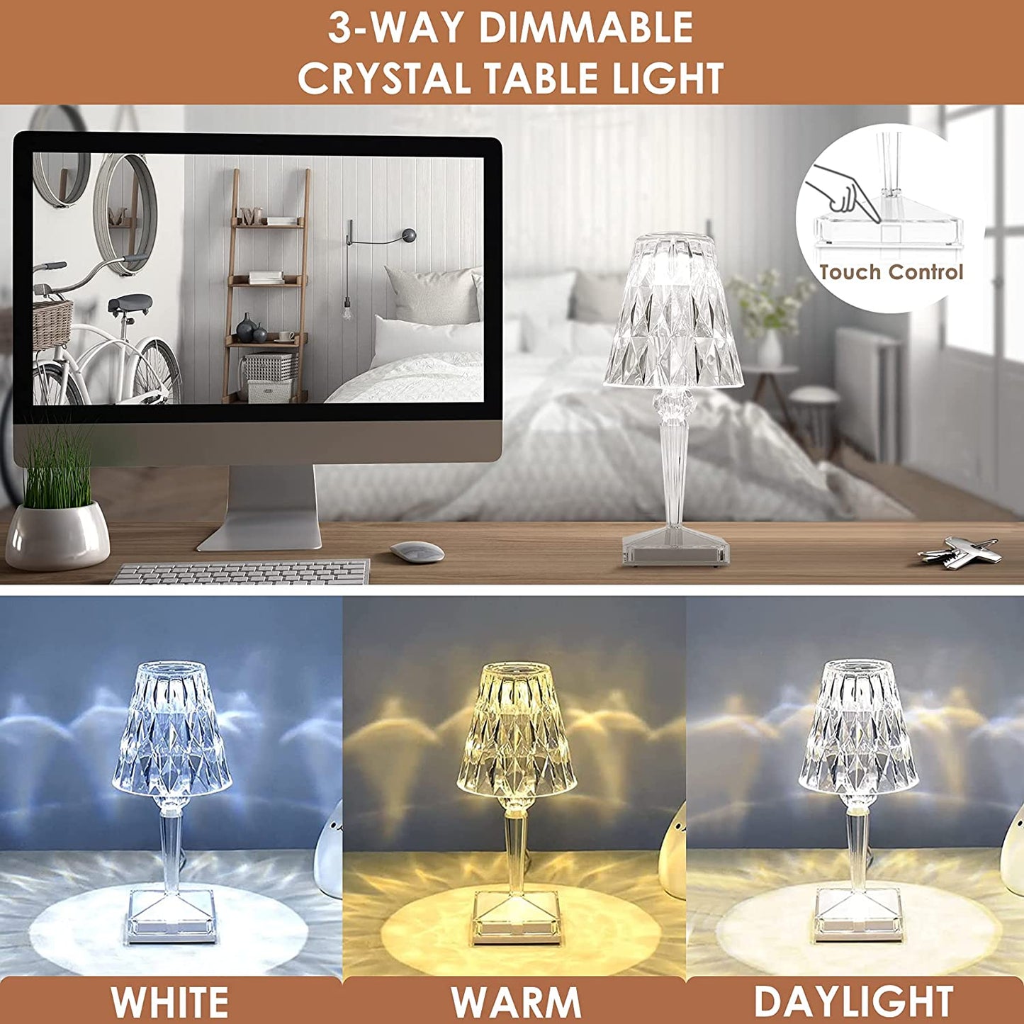 Nokmo | LED Crystal Table Lamp | Elegant Diamond Design