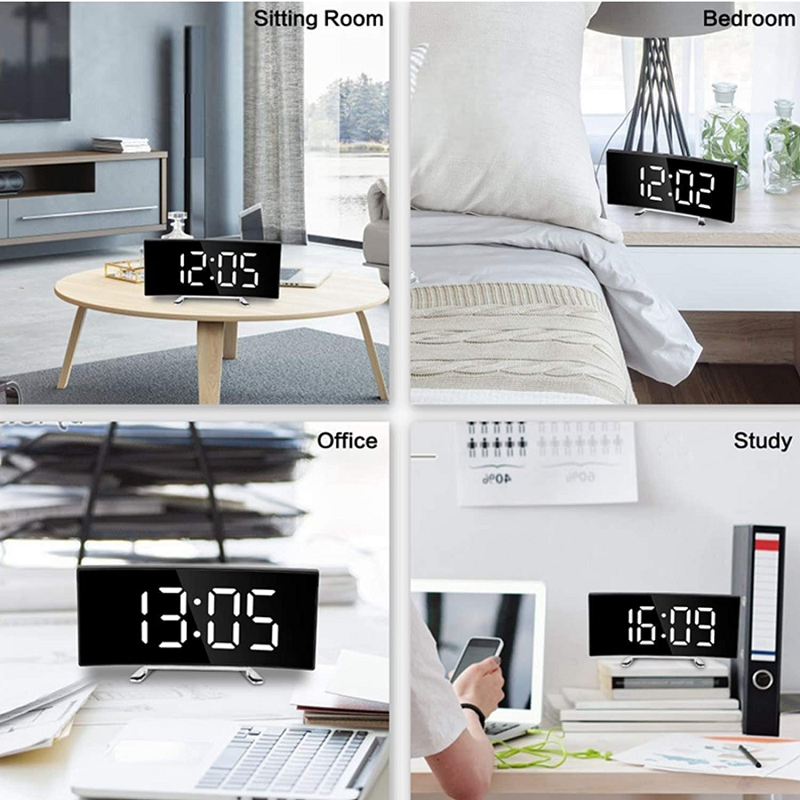 Nokmo | LED Lighting Large Digital Display | Curved LED Digital Alarm Clock - Amedea
