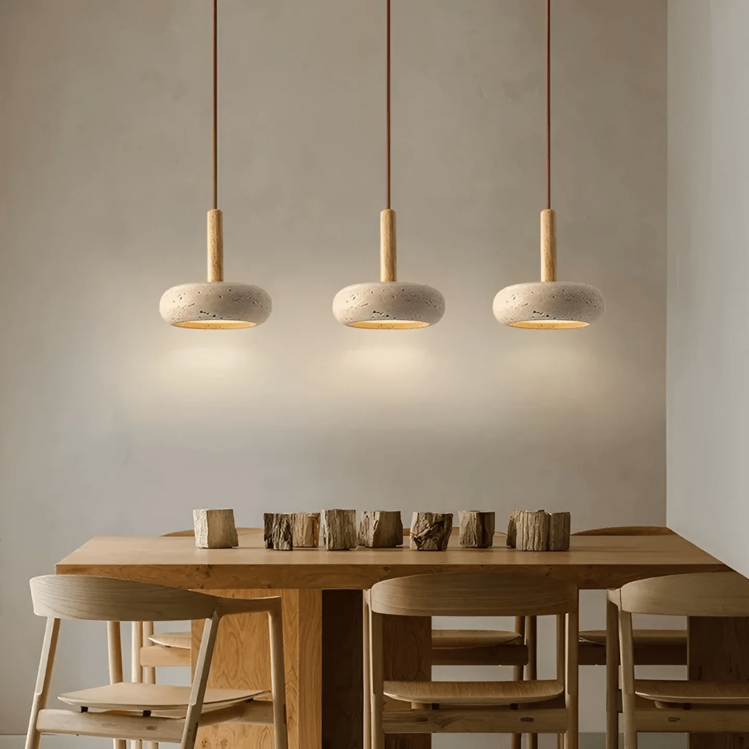 Nokmo | LED Retro Ceiling Light made of Wood & Stone for a Calming Atmosphere