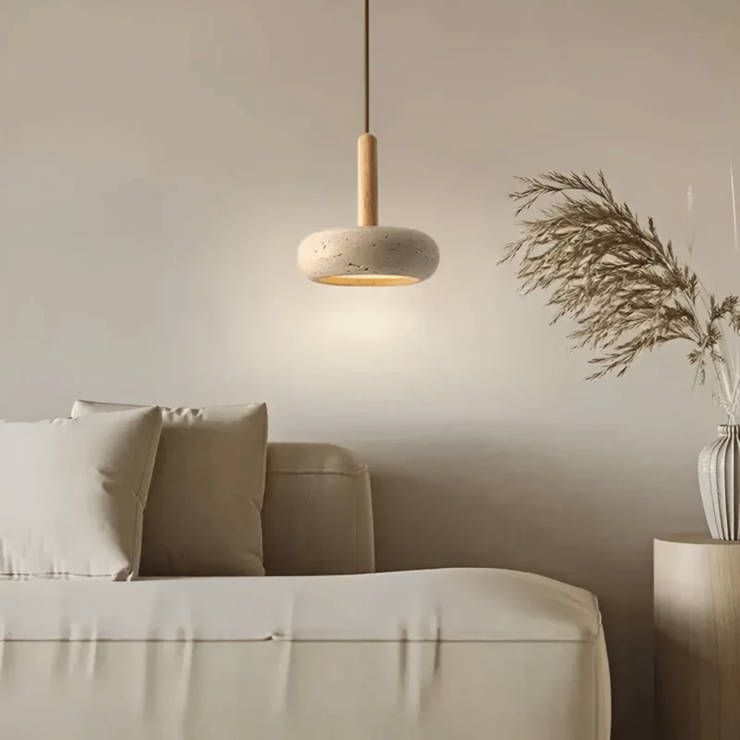 Nokmo | LED Retro Ceiling Light made of Wood & Stone for a Calming Atmosphere