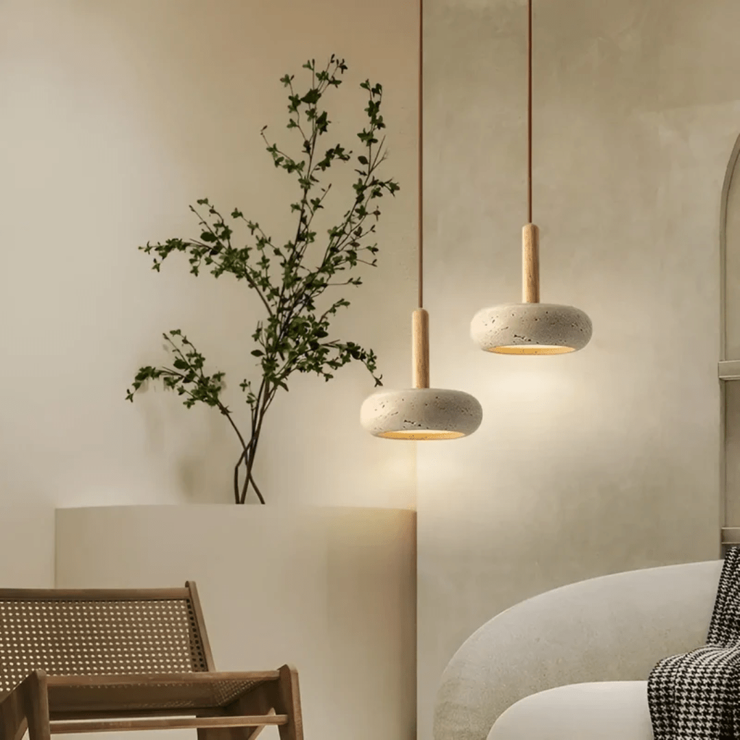 Nokmo | LED Retro Ceiling Light made of Wood & Stone for a Calming Atmosphere