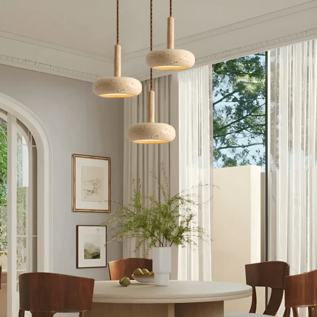 Nokmo | LED Retro Ceiling Light made of Wood & Stone for a Calming Atmosphere