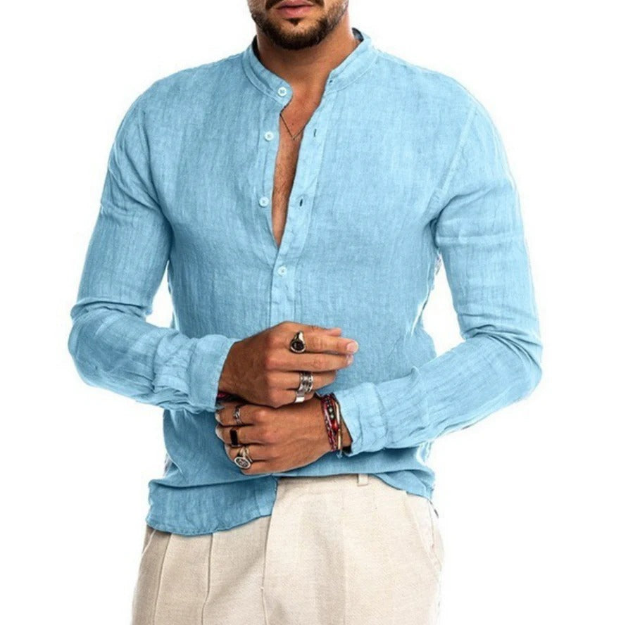 Nokmo | Men's Band Collar Linen Shirt