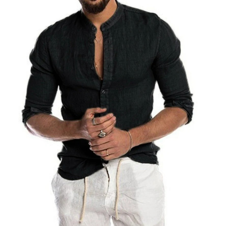 Nokmo | Men's Band Collar Linen Shirt