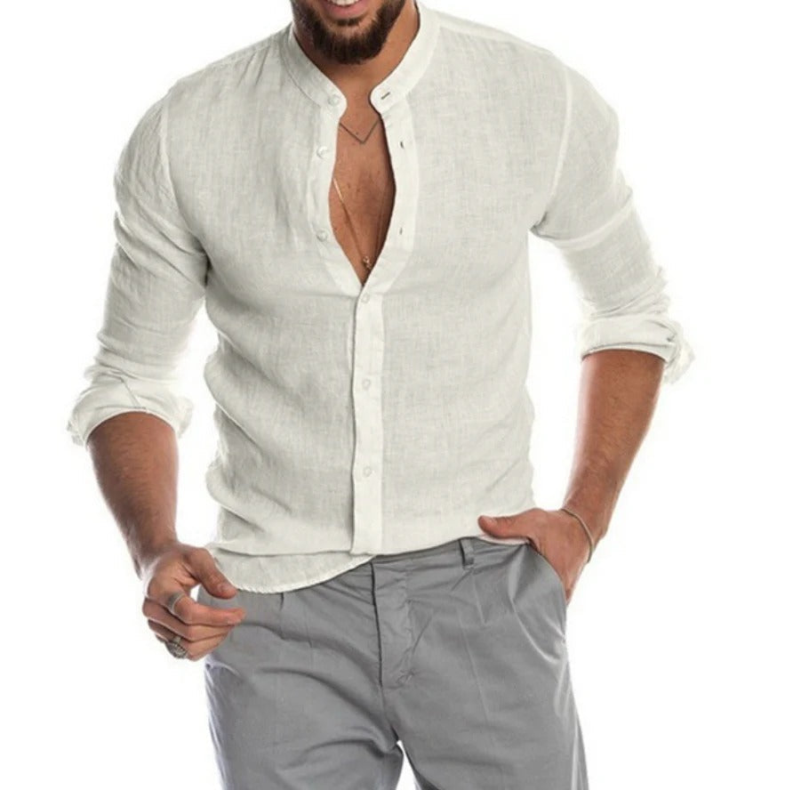 Nokmo | Men's Band Collar Linen Shirt