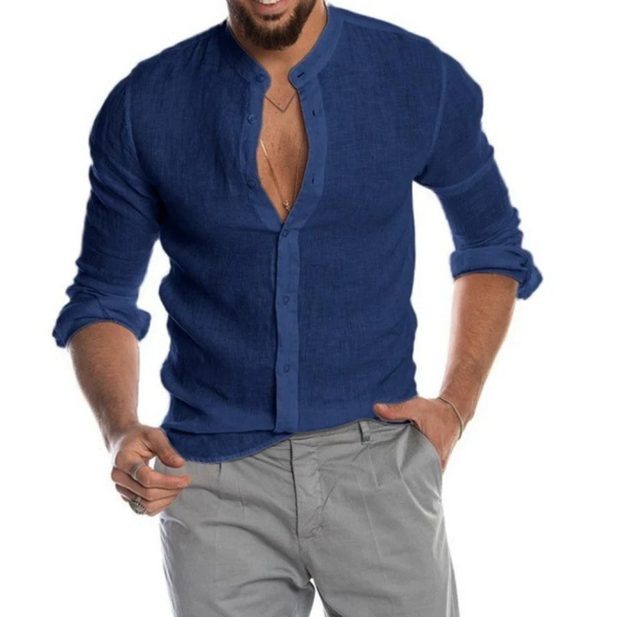 Nokmo | Men's Band Collar Linen Shirt