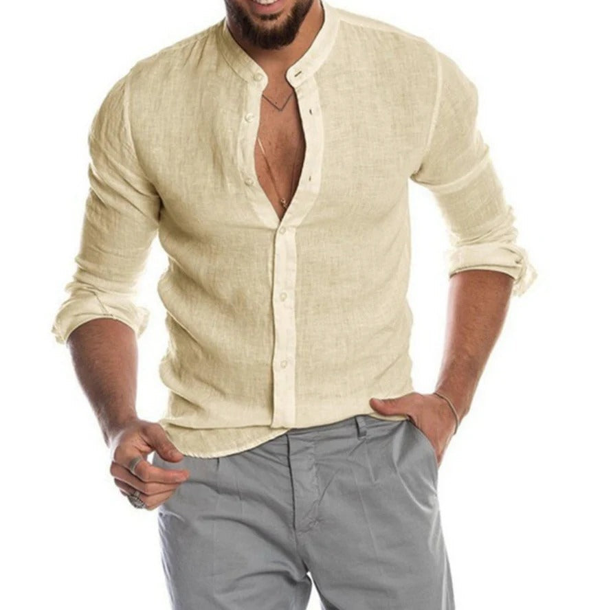 Nokmo | Men's Band Collar Linen Shirt