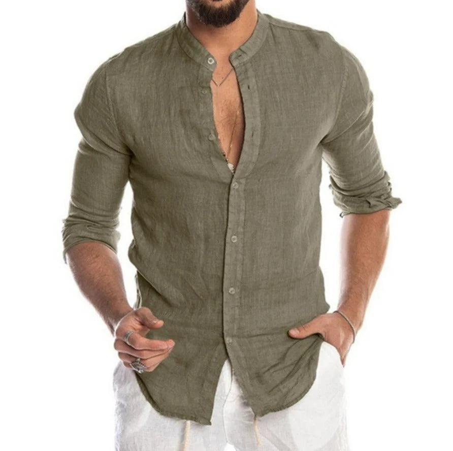 Nokmo | Men's Band Collar Linen Shirt