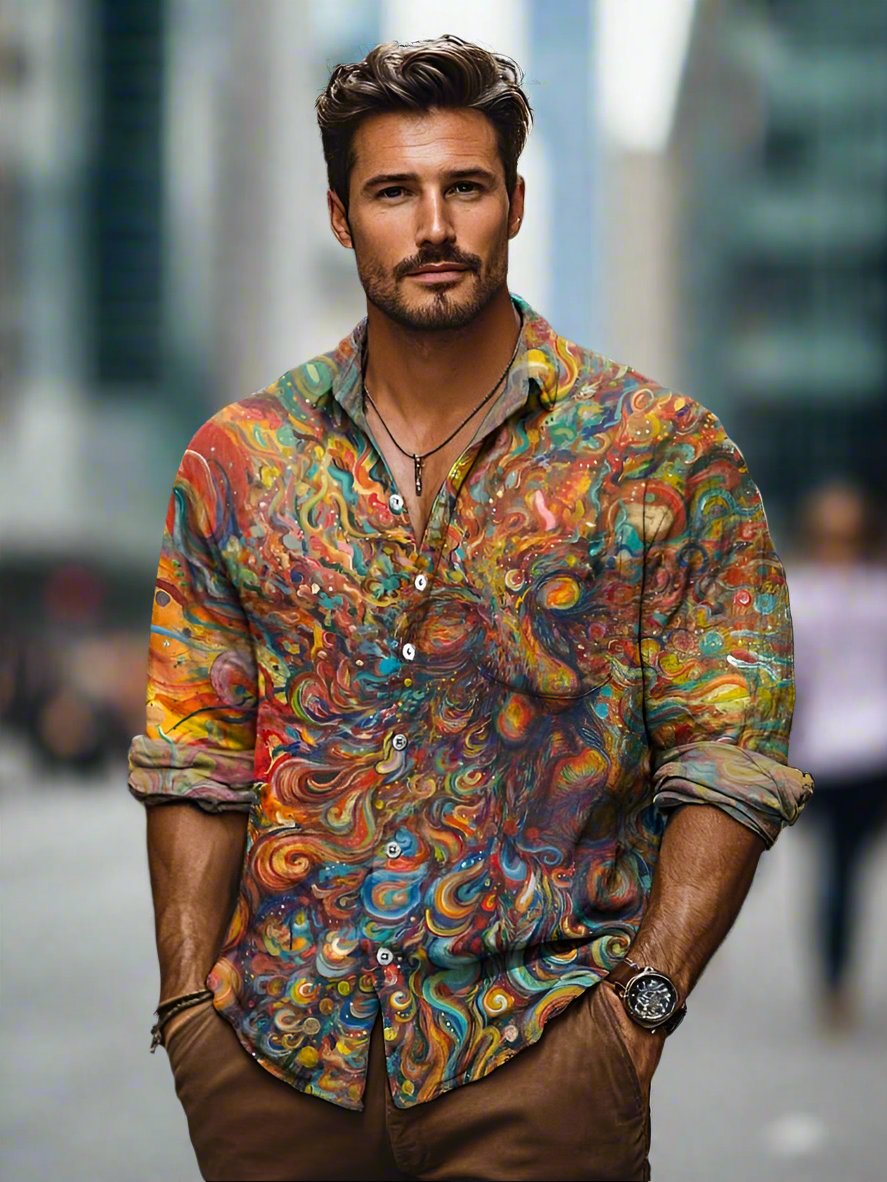 Nokmo | Men's Button-Down Shirt - Abstract Swirl Print
