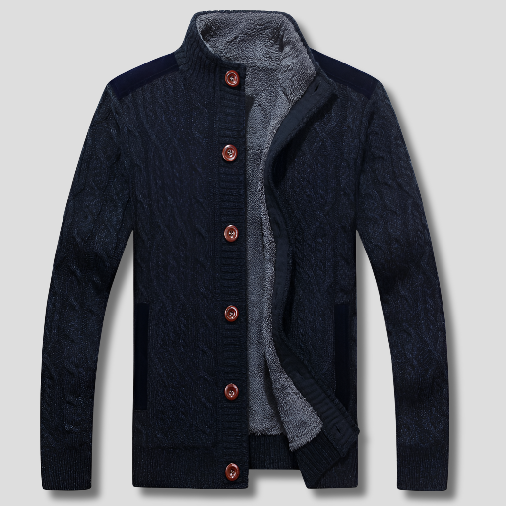 Nokmo | Men's Cable Knit Cardigan with Plush Lining